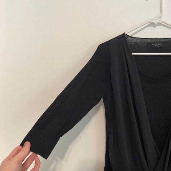 ALL SAINTS ALLSAINTS Taybar Sheer Cowl Knit Top Black Mixed Media 3/4 Sleeve M - Picture 8 of 15